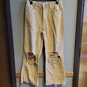 VERVET Los Angeles Tan Distressed Straight Leg Jeans Raw Hem